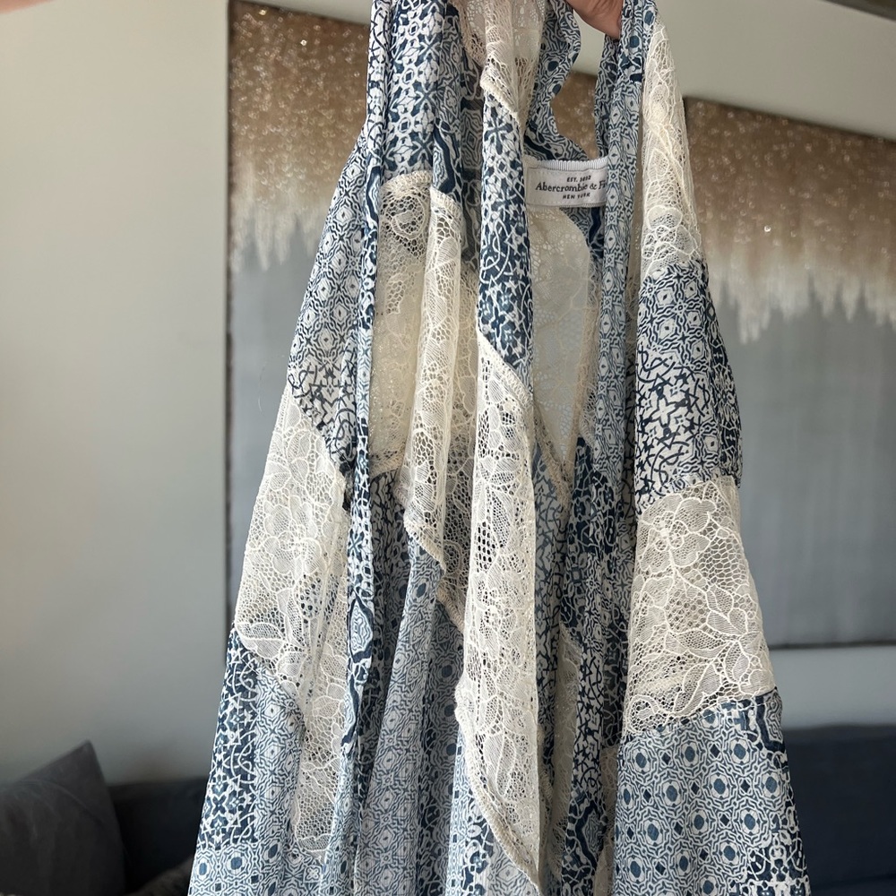 Abercrombie and Fitch festival cardigan poncho swim cover-up geometric blue lace - Picture 3 of 5